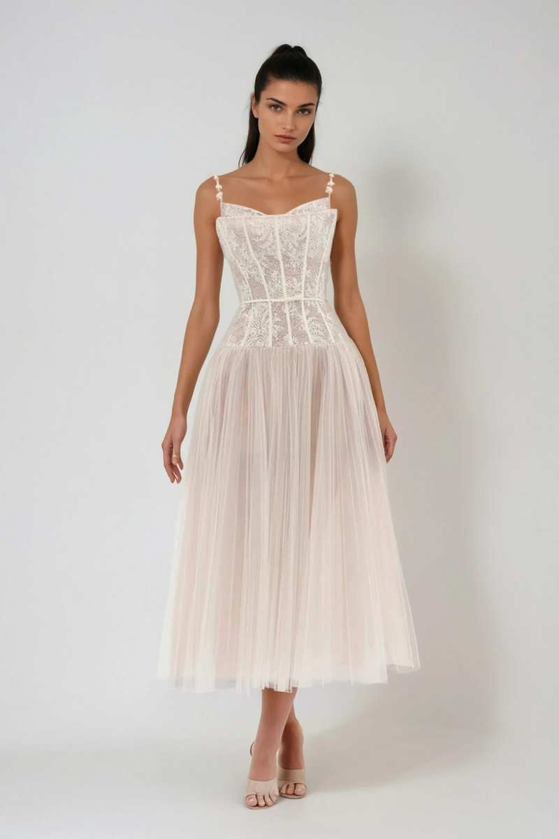 Dash Corset Mesh Ruch Maxi Dress