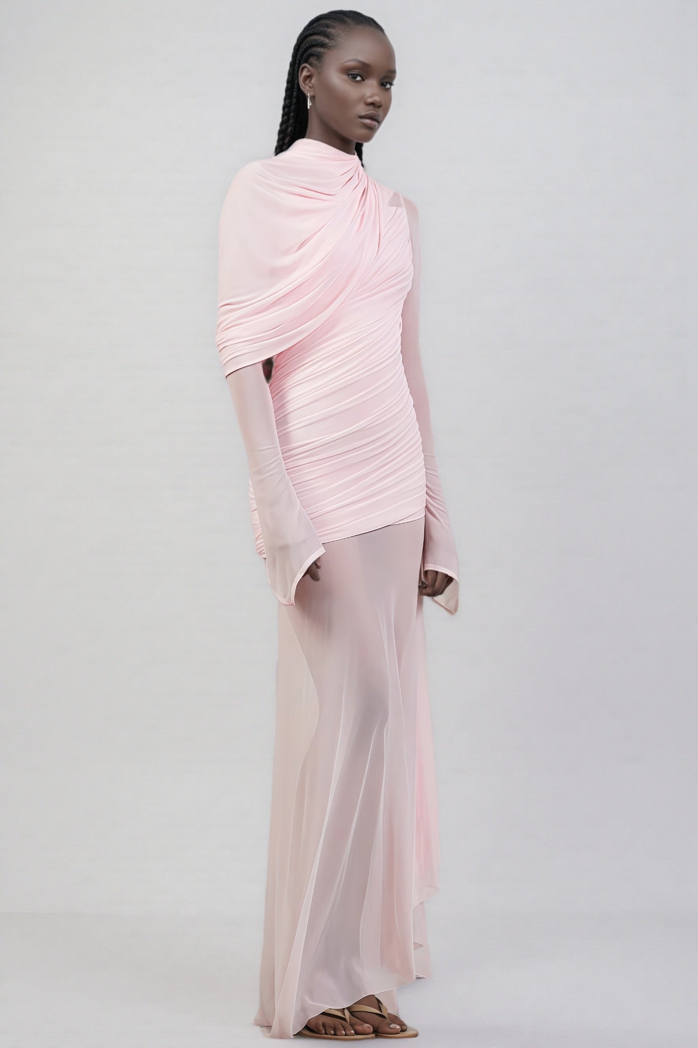 Sorety Pink Irregular Mesh Maxi Dress