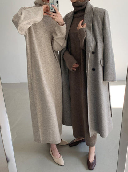 Long Sleeves Loose Color High-neck Sweater Dresses
