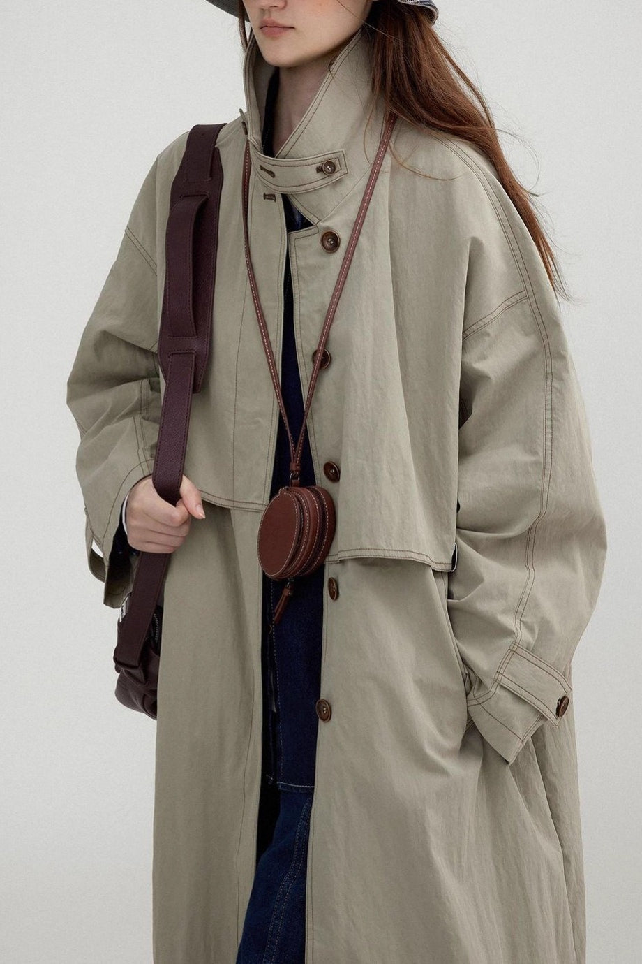 Stand Collar Wash Long Overcoat