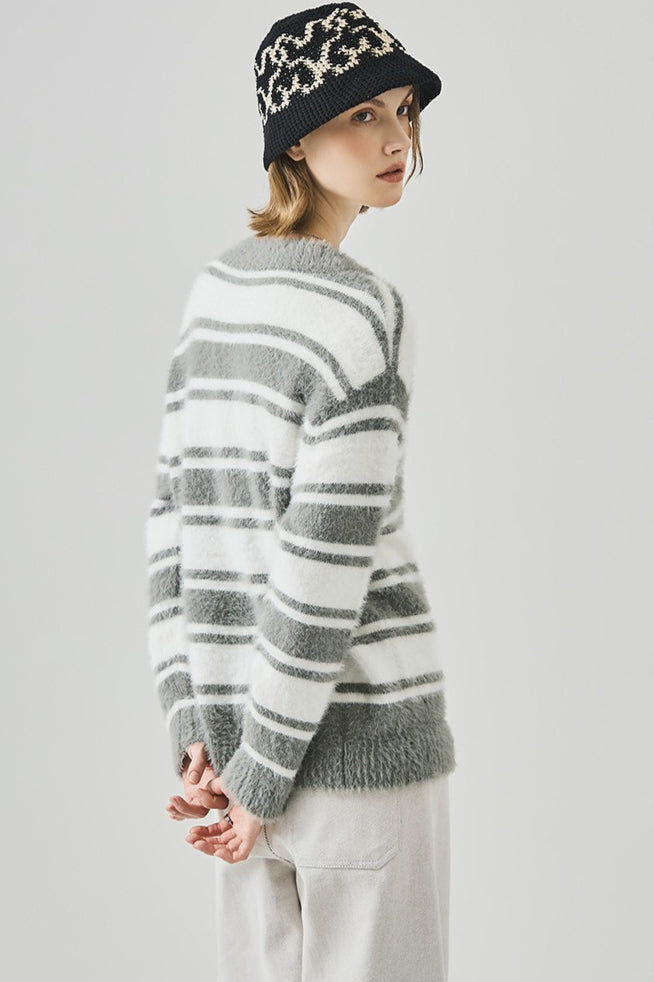 Oversized Striped V-neck Sweater
