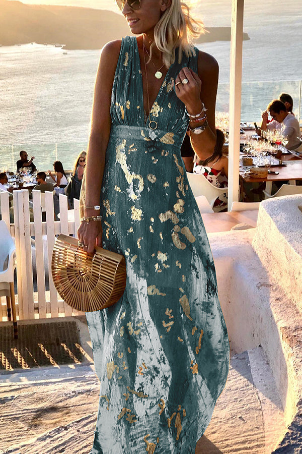 Vacation Style Waist Shaping Slim Figure Party V-neck Long Dress