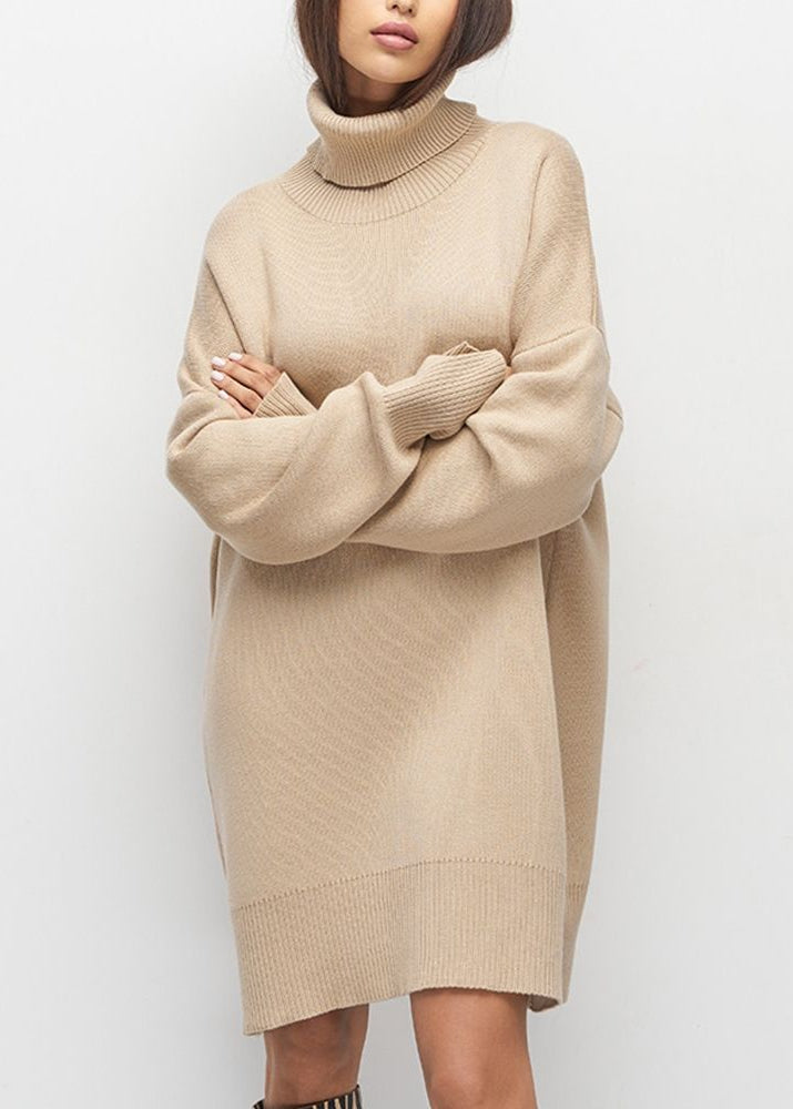 Harper Knit Turtleneck Sweater Dress – Oversized Long Sleeve Pullover