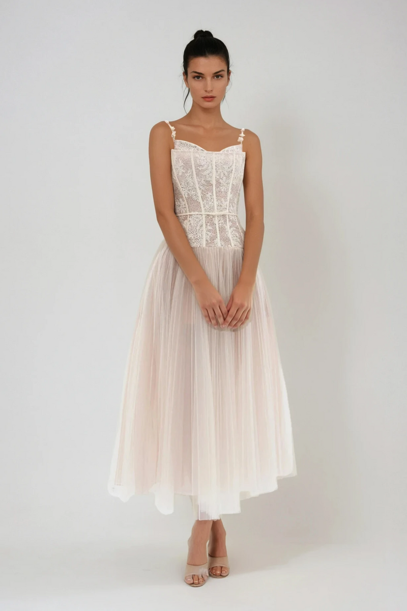 Dash Corset Mesh Ruch Maxi Dress