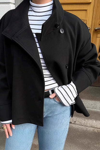 Wool Button High Collar Coat