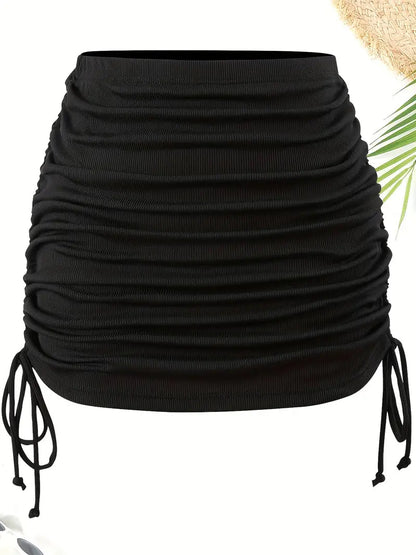 Black Drawstring Tie Side Beach Skirt