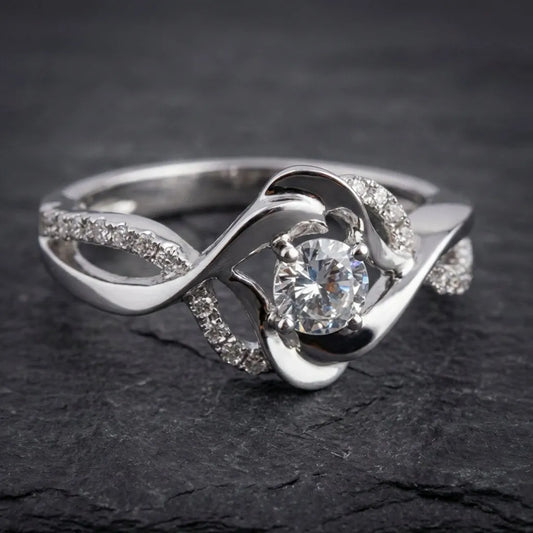 Vintage Irregular Blossom Zirconia Silver Ring