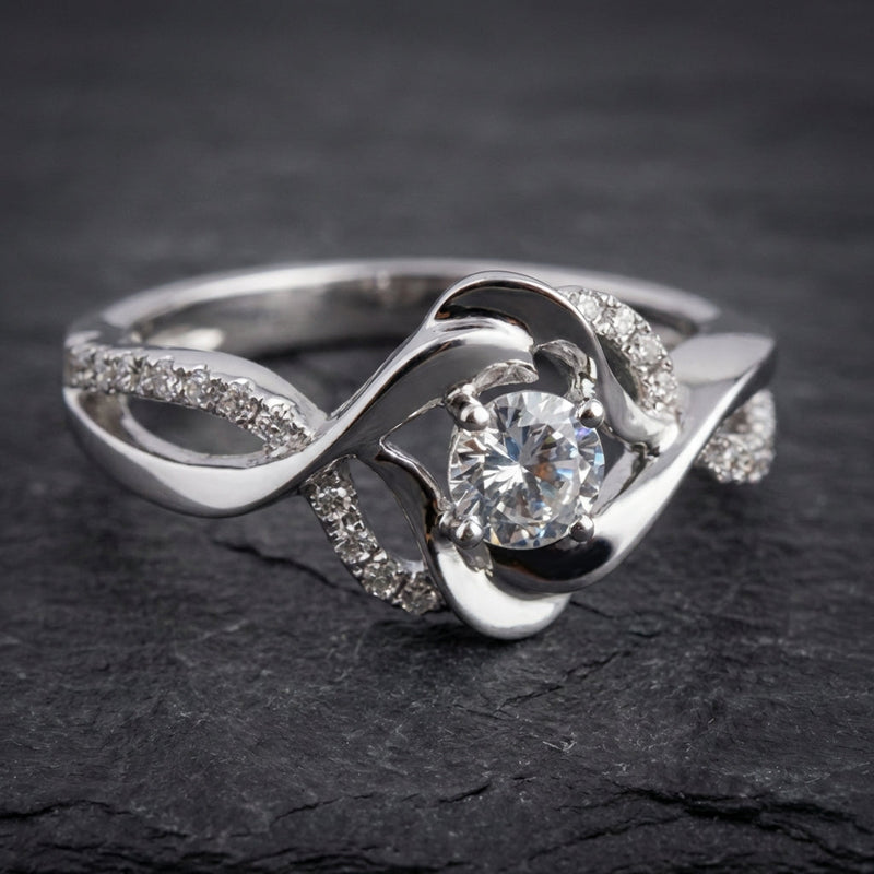 Vintage Irregular Blossom Zirconia Silver Ring