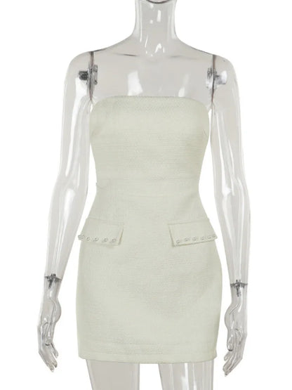 Pearl Dress Sets Autumn Long Sleeve Coat and Mini Dress Two Piece Sets Femme Strapless Dress Matching Sets