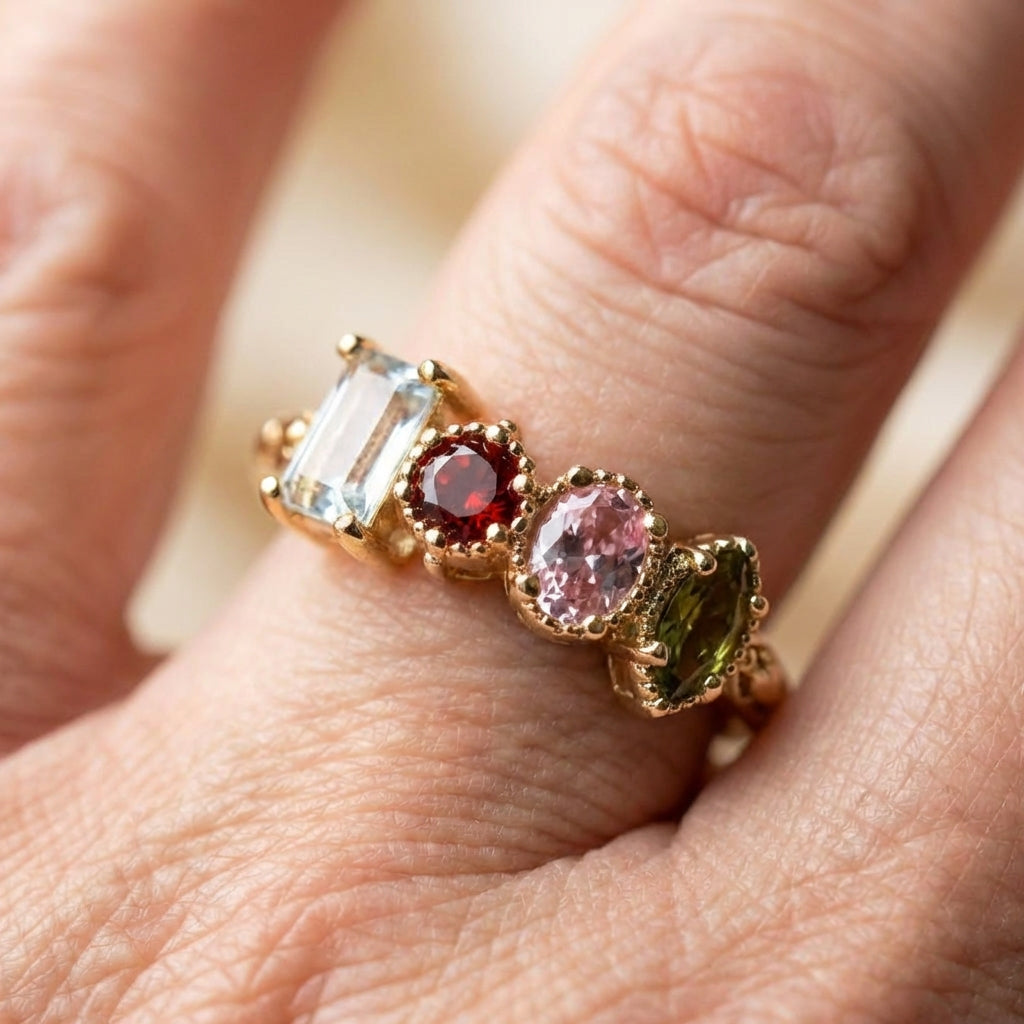 Vintage Colorful Crystals Gold Ring