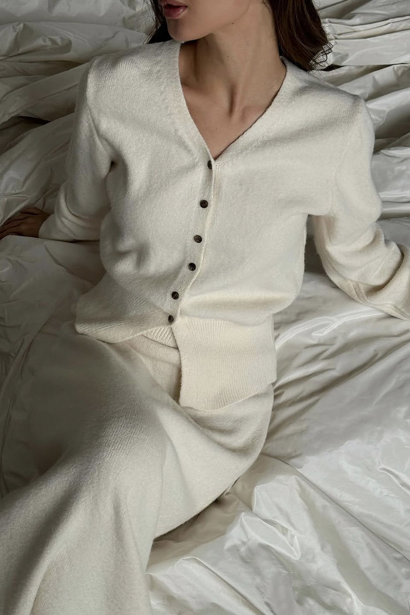 Loose Knit Set With Button Cardigan