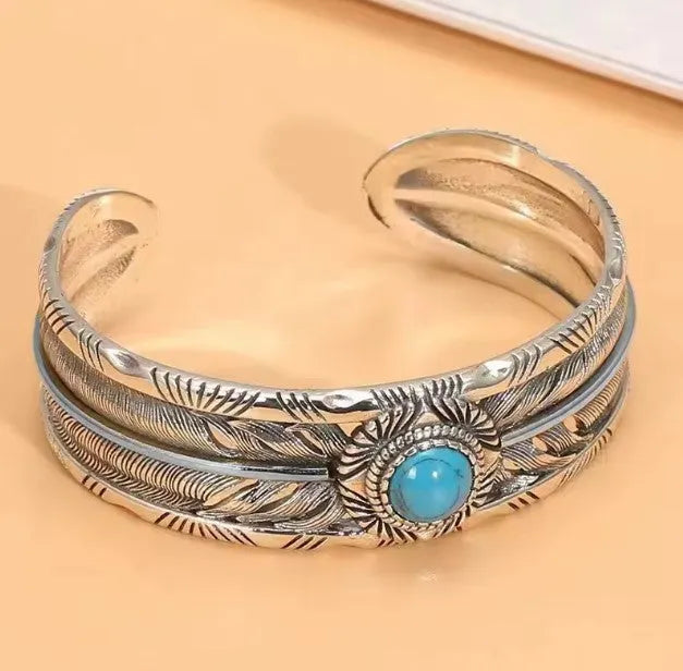Vintage Turquoise Feather Silver