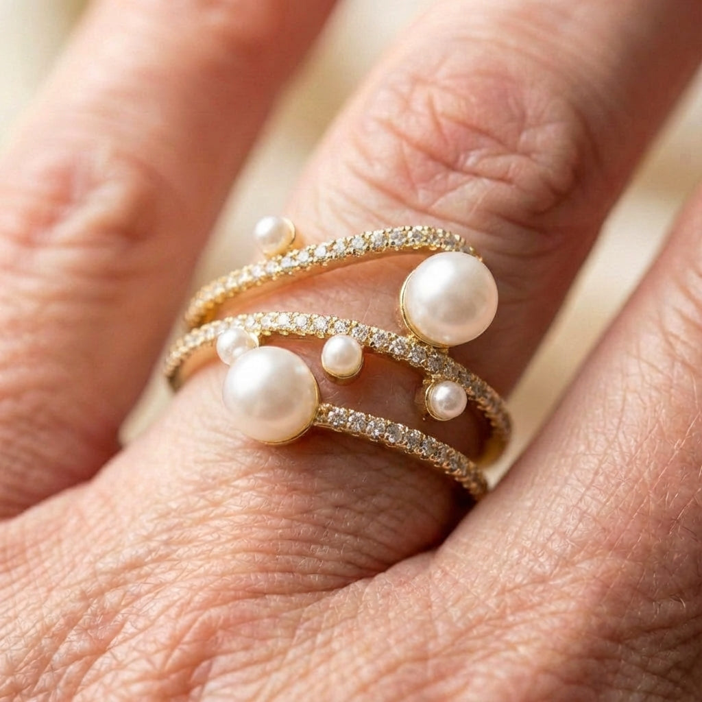 Exquisite Three Layer Pearl Gold Adjustable Ring