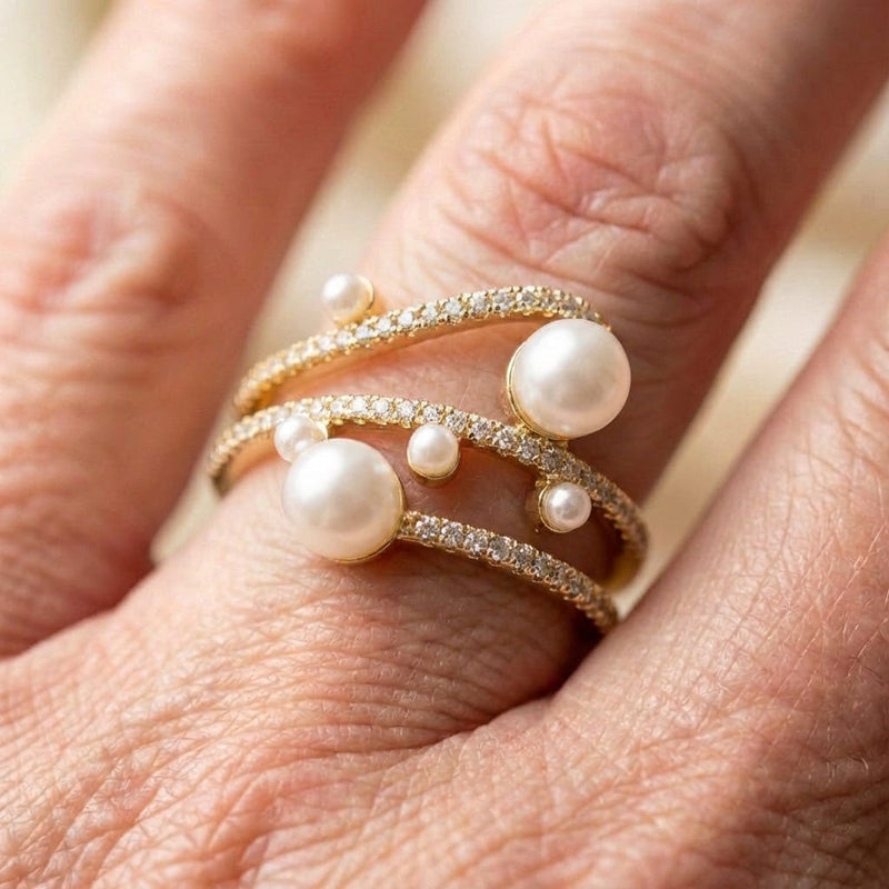 Exquisite Three Layer Pearl Gold Adjustable Ring