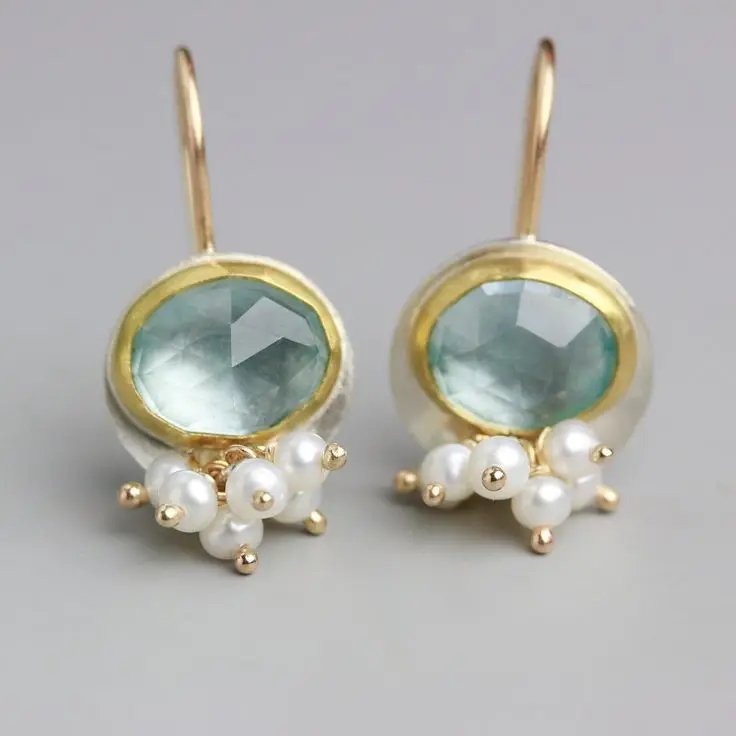 Elegant Blue Zircon Pearl Earrings