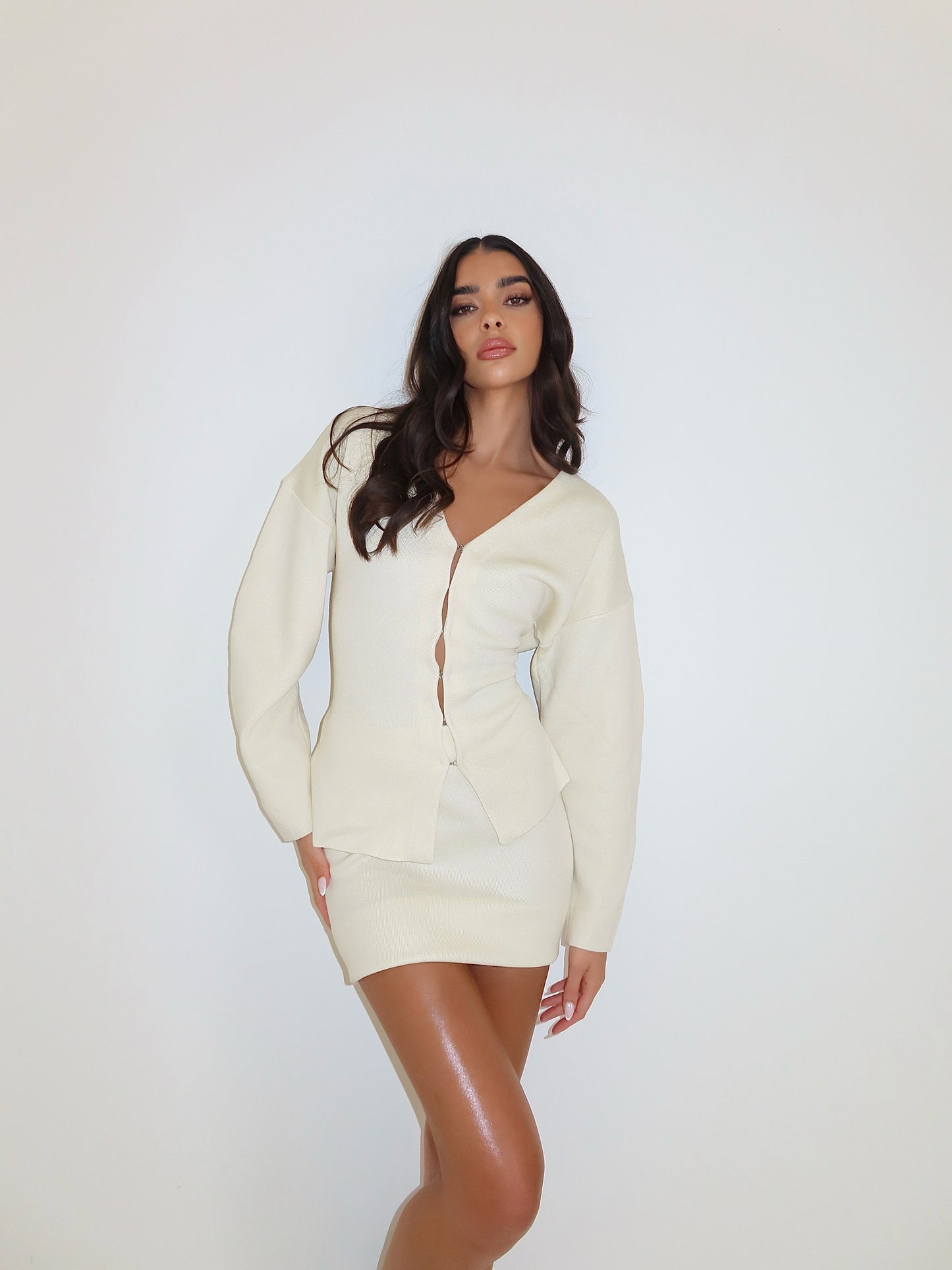 2 Piece Set Knit Cardigan and Skirt