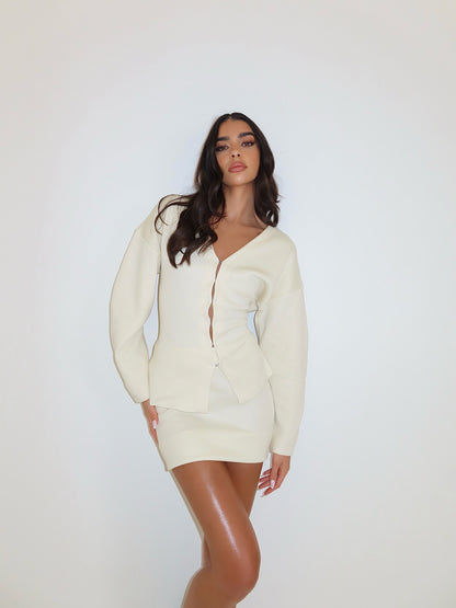 2 Piece Set Knit Cardigan and Skirt