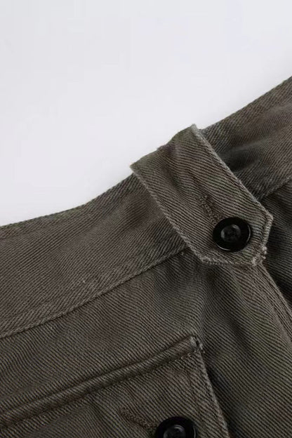 Multi-pocket Mid-waisted Denim Cargo Pant