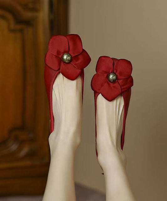 Classy Red Cowhide Leather Soft Splicing Flats