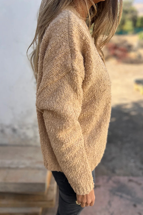 Color V-neck Long-sleeved Fashionable Knitted Cardigan