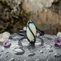 Vintage Black Silver Opal & Crystal Accent Ring