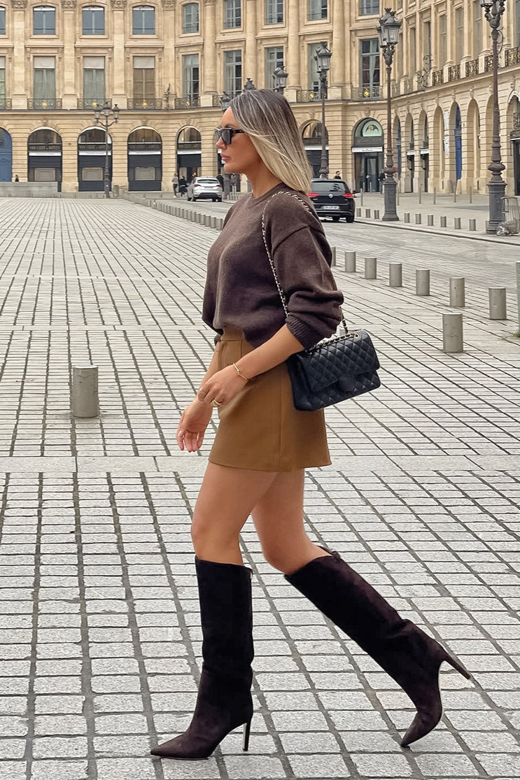 Khaki High Waist A-line Skirt