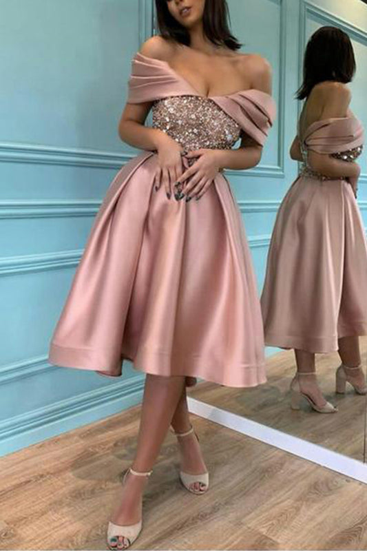Banquet Off-shoulder Slim Fit Sequin Midi Dress