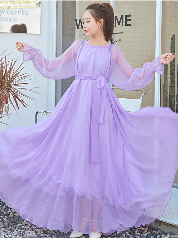 Artistic Retro Loose Color Maxi Dress