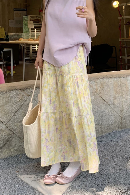 Monet Garden Yellow Midi Skirt
