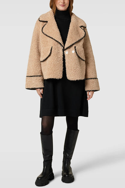Lamb Wool Lapel Loose Pocket Coat