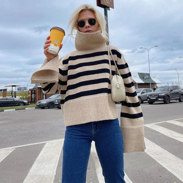 New ’s Turtleneck Sweater Fall Winter Knitted Pullovers for Knitwear Long Sleeve Oversized Tops
