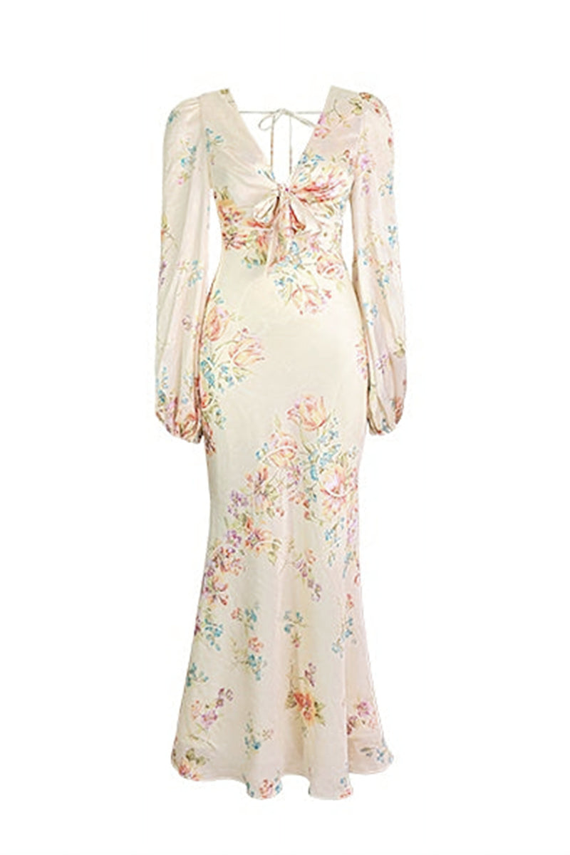 Melissa Print V-neck Satin Maxi Dress