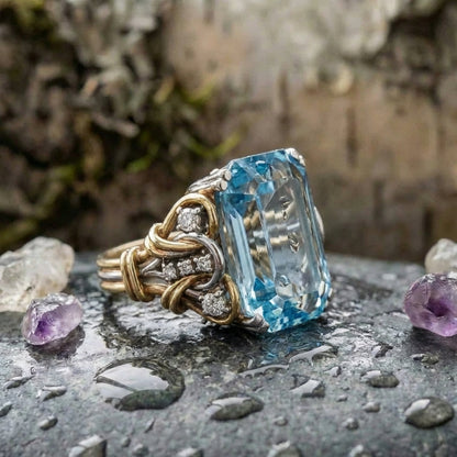 Vintage Blue Zirconia Layered Gold Ring
