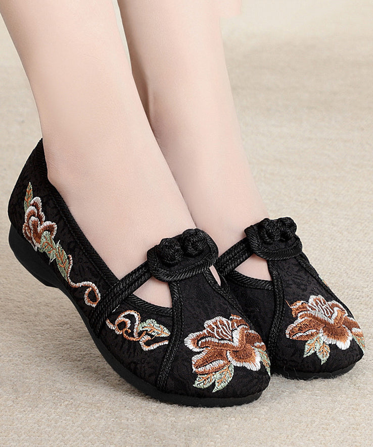 Red Flat Shoes Cotton Fabric Embroidery Splicing