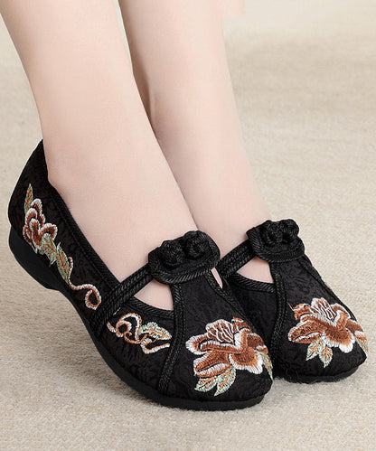 Red Flat Shoes Cotton Fabric Embroidery Splicing