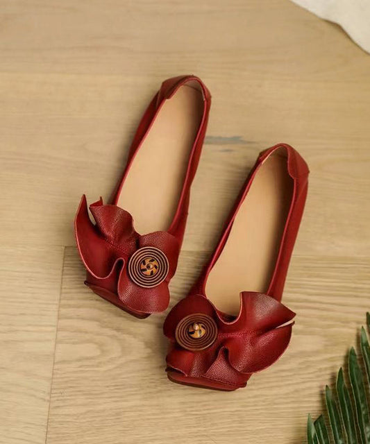 Red Flat Shoes for Cowhide Leather Splicing