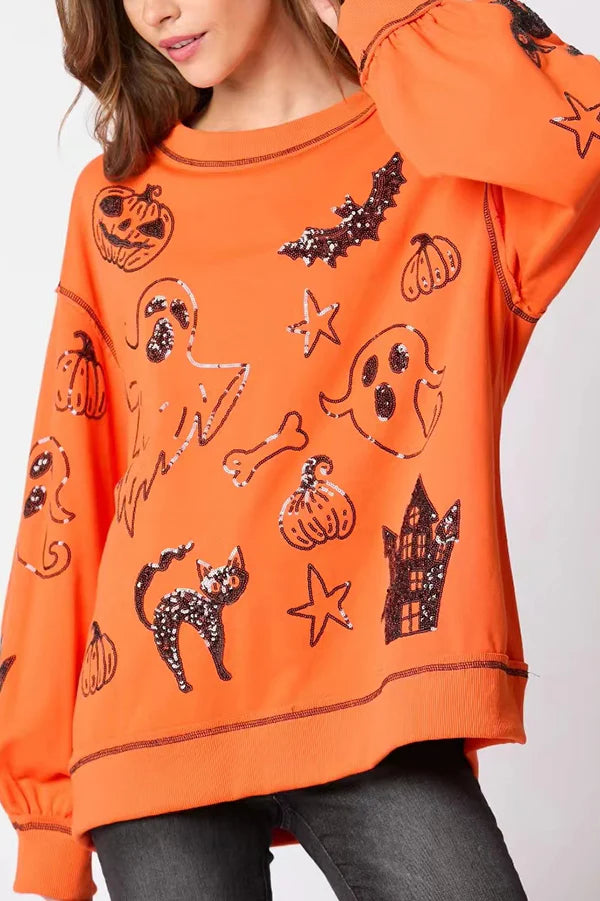 Halloween Graffiti Sequined Loose Sweatshirt