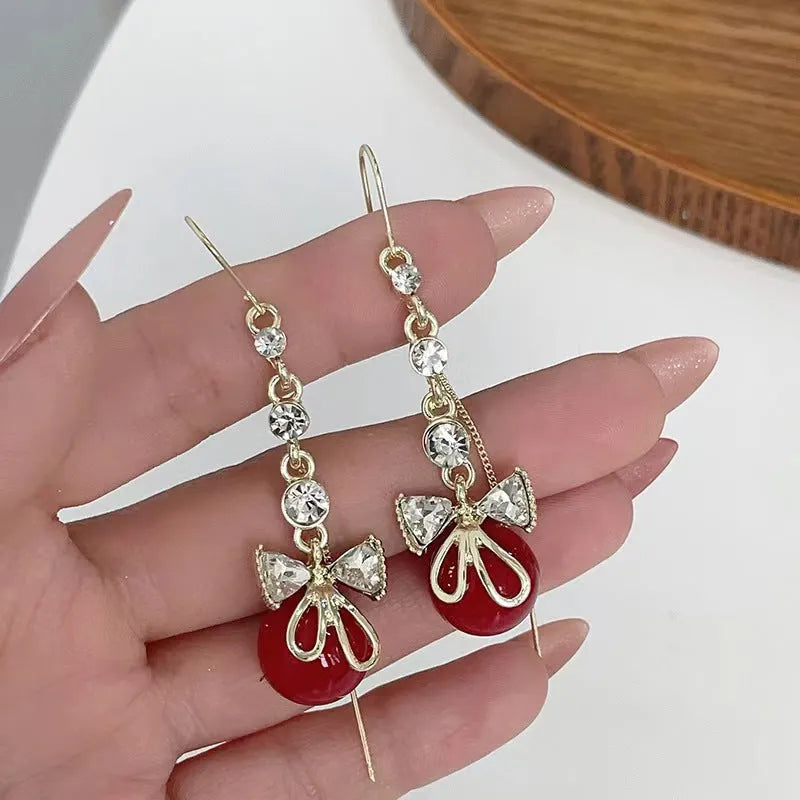 Elegant Red Bow Earrings
