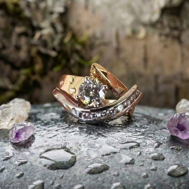 Vintage Irregular Gold & Silver Zirconia Ring