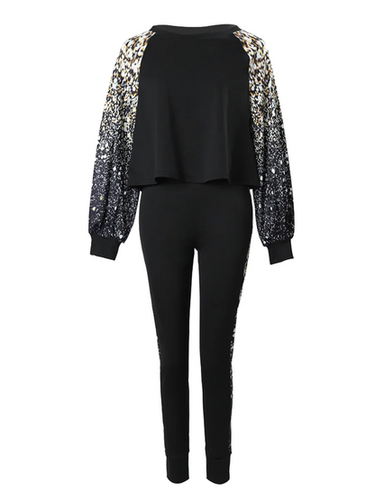 Lantern Sleeve Gradient Print Skinny Pants Set Autumn Winter High Elasticity 2pc Tracksuits Outfits