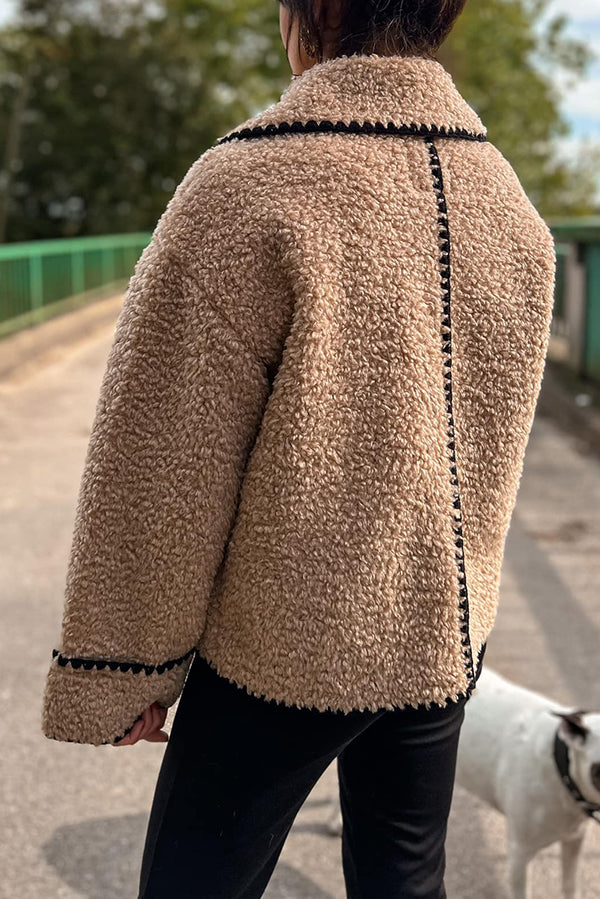 Lamb Wool Lapel Loose Pocket Coat