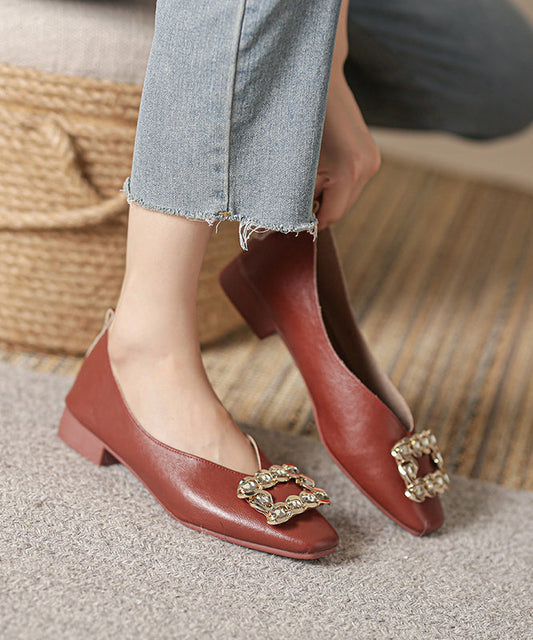 Comfortable Red Zircon Splicing Flat Shoes for