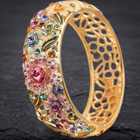 Vintage Golden Colorful Crystal Hollow Ring