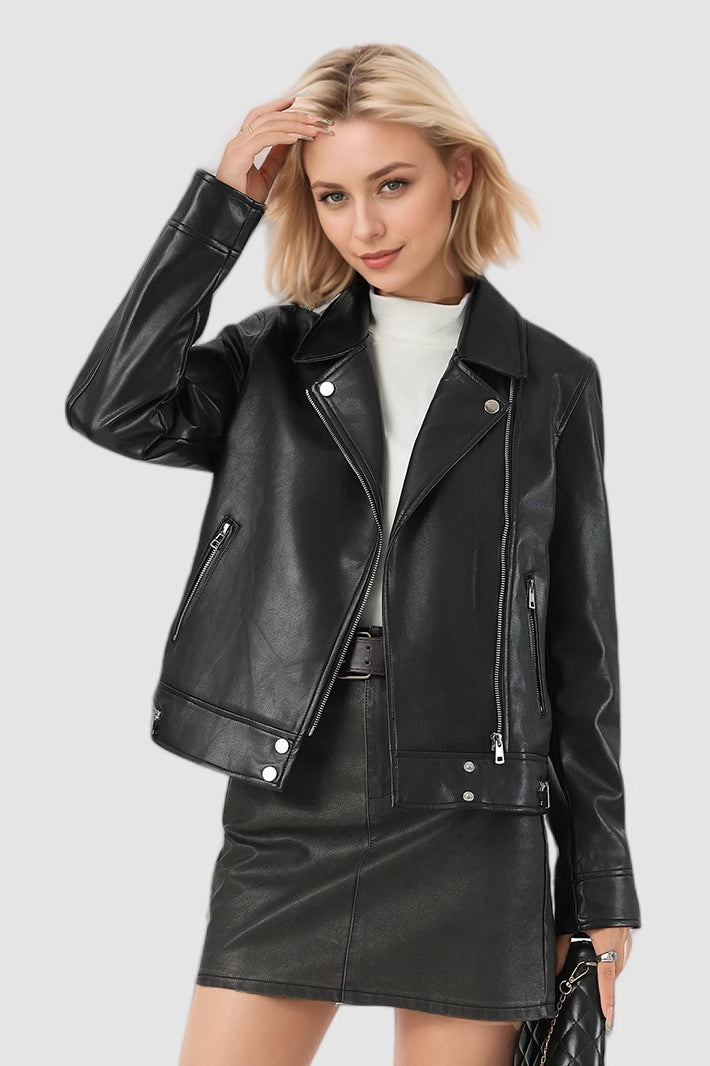 In-stock Short Pu Leather Coat
