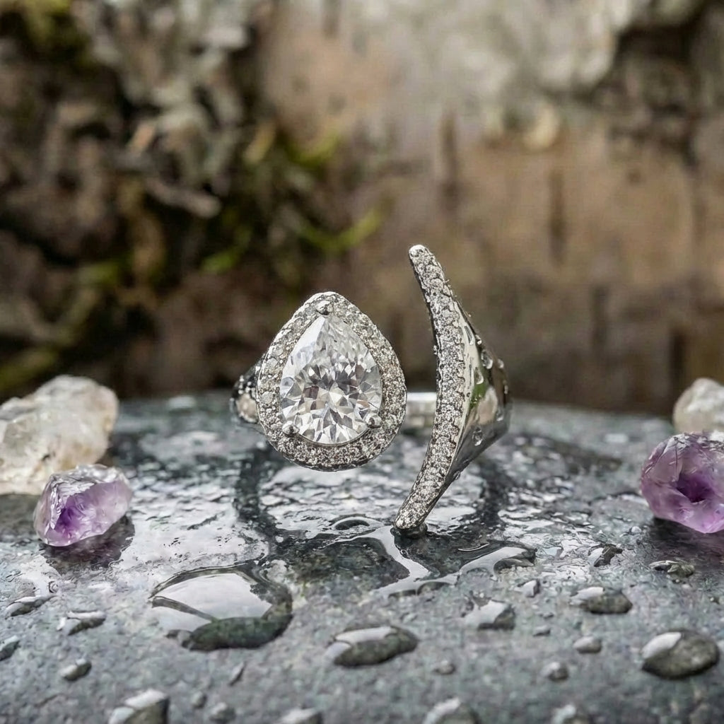 Elegant Crystal Teardrop Ring