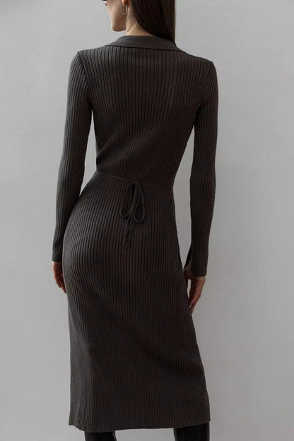 Belted Long Sleeve Knit Sweater Dress