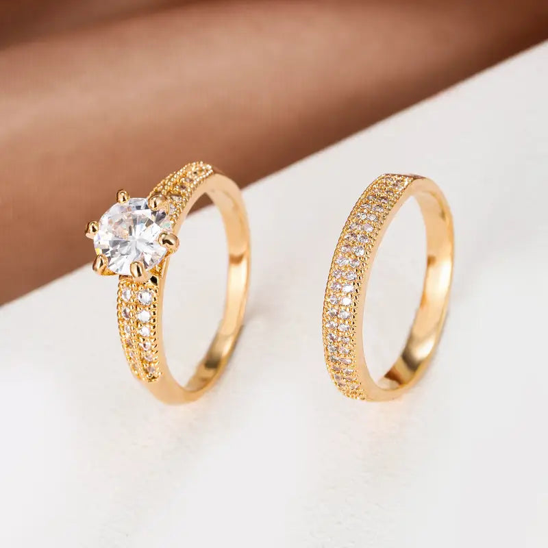Gold Zirconia Eternity Rings Set