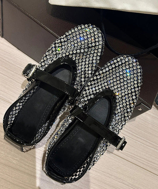 White Zircon Buckle Strap Hollow Out Flat Shoes