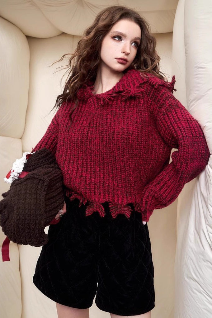 Color Tassel Trim Short Chunky Sweater