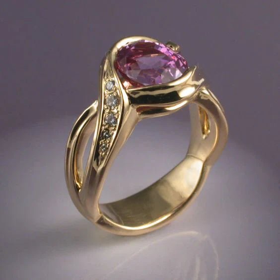 Garnet Crystal Zirconia Gold Ring